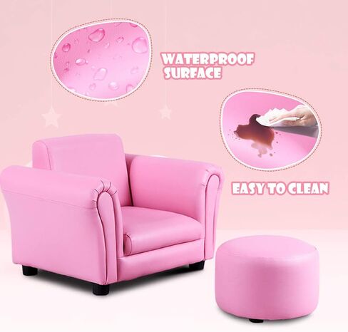 Costzon Kids Couch with Footstool, Children's Sofa with ASTM & CPSIA Certification, Mini Couch for Toddler w/Load-Bearing of 100LBS, Armchair w/Armrest and Backrest for Baby Boys Girls Gifts (Black) in Kuwait