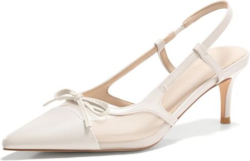 Coutgo Womens Kitten Heels Slingback Mesh Pumps Bow Tie Closed Pointed Toe Two Tone Slip on Work Dress Shoes in Kuwait