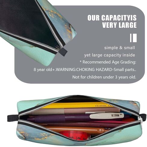 Pencil Case Pencil Pouch Small Pencil Case with Zipper Student Office Stationery Organizer for Girls and Boys - Teal Marble Pattern in Saudi Arabia