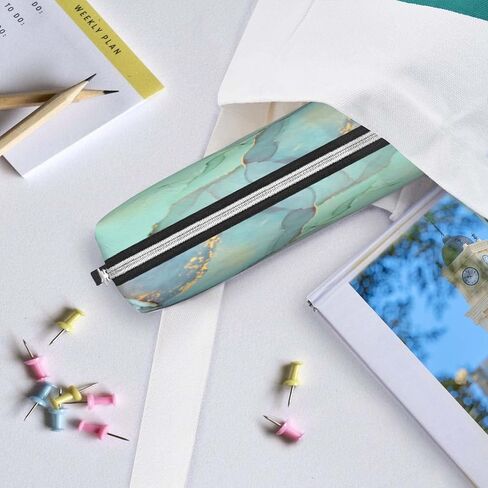 Pencil Case Pencil Pouch Small Pencil Case with Zipper Student Office Stationery Organizer for Girls and Boys - Teal Marble Pattern in Saudi Arabia