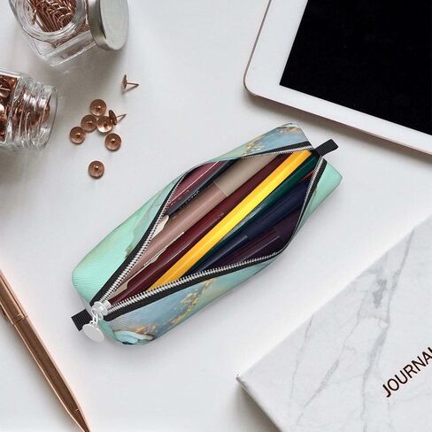 Pencil Case Pencil Pouch Small Pencil Case with Zipper Student Office Stationery Organizer for Girls and Boys - Teal Marble Pattern in Saudi Arabia