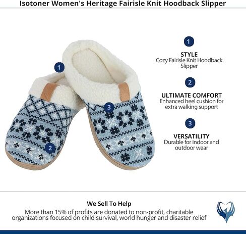 isotoner Women's Heritage Fairisle Knit Hoodback Slipper, Large (8.5-9), Black in Saudi Arabia