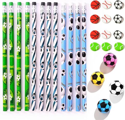 12 PCS Sports Pencils with Erasers for Fun Sports-Themed Wooden Pencils for Boys, Party Favors, Classroom Rewards, School Supplies, Football, Basketball, Soccer, and Baseball Designs in Saudi Arabia