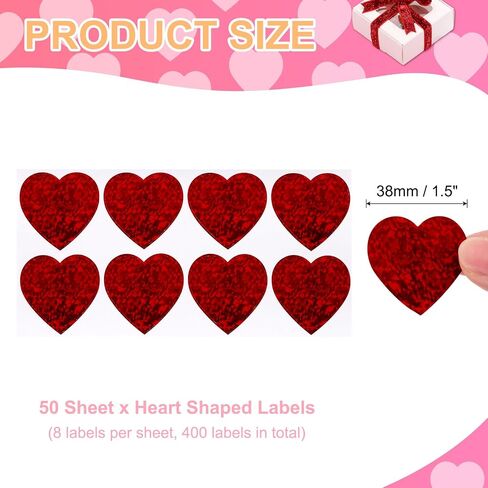 MECCANIXITY 400 Pcs Red Heart Stickers 1.5 Inch Heart-Shaped Love Decor Sticker Labels Self-Adhesive Cute Decals for Wedding Envelope Valentine's Day Gift Box (50 Sheets, 8 Labels Per Sheet) in Saudi Arabia