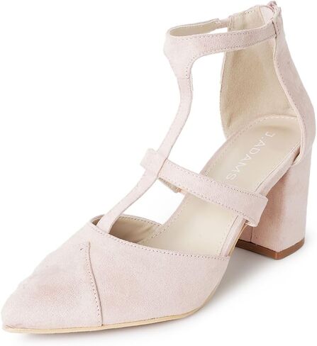 J. Adams Michelle Women's Chunky Block Heel Pointed Toe T-Strap Dress Shoes - Elegant Suede Pumps for Office & Party in Kuwait