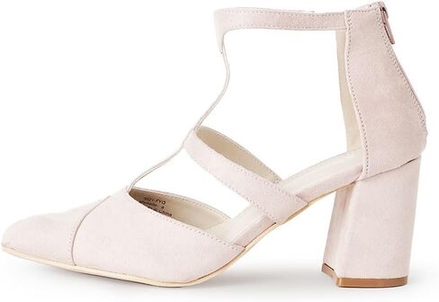 J. Adams Michelle Women's Chunky Block Heel Pointed Toe T-Strap Dress Shoes - Elegant Suede Pumps for Office & Party in Kuwait