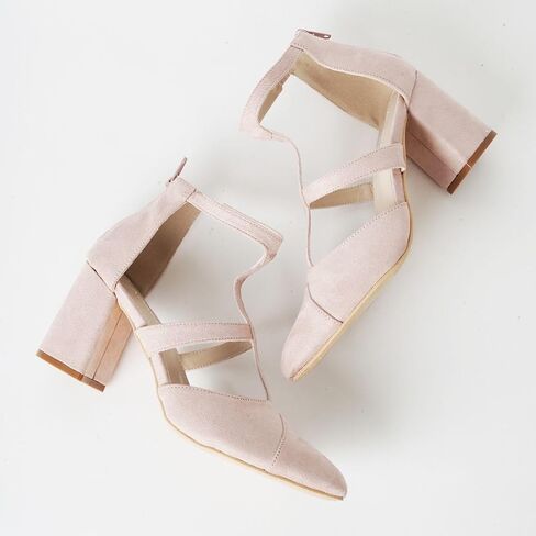 J. Adams Michelle Women's Chunky Block Heel Pointed Toe T-Strap Dress Shoes - Elegant Suede Pumps for Office & Party in Kuwait