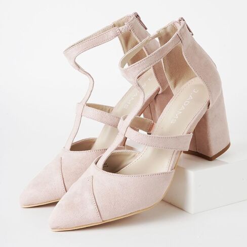 J. Adams Michelle Women's Chunky Block Heel Pointed Toe T-Strap Dress Shoes - Elegant Suede Pumps for Office & Party in Kuwait