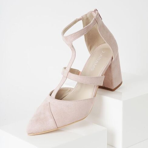 J. Adams Michelle Women's Chunky Block Heel Pointed Toe T-Strap Dress Shoes - Elegant Suede Pumps for Office & Party in Kuwait