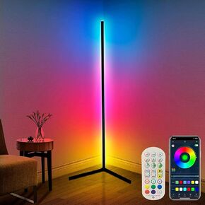MEGHALI 56-Inch RGB Floor Lamp with Remote Black Aluminum 10W Floor Lamp for Living Room Modern LED Light