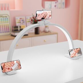 Semlos Large Half Moon Light لمكتب الأظافر مع 5 حوامل هاتف ، وحدة تحكم مقبض ، مصباح مكتب مسامير قابلة للطي لـ Manicure و Handicraft ، أبيض