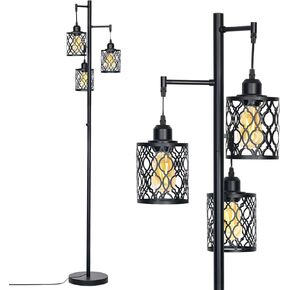 Floor Lamp, Farmhouse Tall Lamp Industrial Floor Lamp, 3 X 6W LED Bulbs Standing Lamp for Living Room Bedroom Office Dining Room