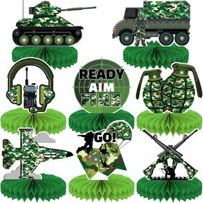 8pcs لوازم حفلات عيد ميلاد التمويه ، القطع المركزية العسكرية العسكرية ، زخارف الجدول 3D Camo Army موضوع ثلاثي الأبعاد