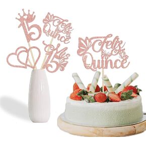12pcs Feliz Quince 15 عصا مركزية ، 15 زينة مركزية عيد ميلاد للفتاة ، MIS 15 سنة زخارف الحفل