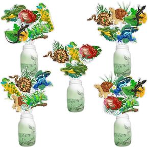 Kreatwow reptiles حفلة عيد ميلاد الديكور 24pcs عصي طاولة الزواحف للأولاد لفتيان ملصقات الجدول الزواحف اللوازم الثعابين التمساح غابة سفاري ديكور حفلة عيد ميلاد