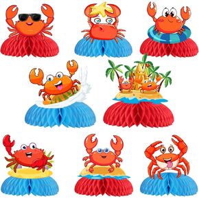 Crab Party Decorations, 8pcs Crab Honeycomb Centerpiece Crab Table Centerpieces Table Toppers for Crab Themed Birthday Baby Shower Sea Animal Theme Party Decorations