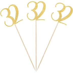 الذهب اللامع 32 العصي مركزية عيد ميلاد ، 12 عبوة رقم 32 طاولة Topper الذكرى السنوية ديكورات حفل الذكرى السنوية