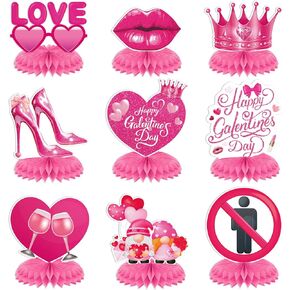 9 PCS Galentines Develations Galentines Honeycomb Centerpines 3D Happy Galentines Day Decore Decordes Honeycomb Centerples for Galentines Day Party Supplies Decorations