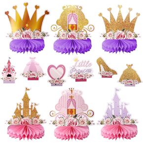Boxob 12pcs Princess Honeycomb Centerpaces ، Floral Crown Castle High High Carriage Carriage Carriage Poples Toppers Decorations Perfect