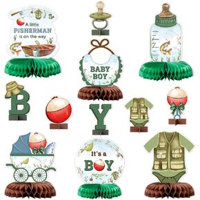 Angolio 12 PCS Fishing Baby Shower Party Supplies صيد قرص العسل المركزية