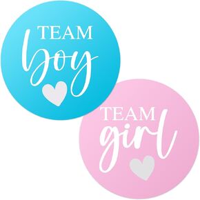 ملصقات حفلات الكشف عن الجنس - 100 Count (Pink and Blue) - Team Boy أو Team Girl Firm Forms