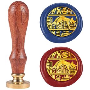 رف الكتب CAT WAX SEAL SEAL 1 "رأس نحاسي قابل للفصل مع خطاب مقبض خشبي ختم ختم شمع الختم ختم الشمع للأظرف الدعوات الحزب الزخرفة