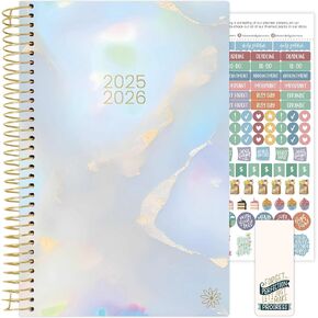 Ploom Daily Planners 2025-2026 DAILY YEAR SELAND DALLNER (يوليو 2025 - يوليو 2026) - كتاب منظم أجندة التقويم A5 الأسبوعي والشهرية مع ملصقات - 5.5 "× 8.25" - Iridescent Opal