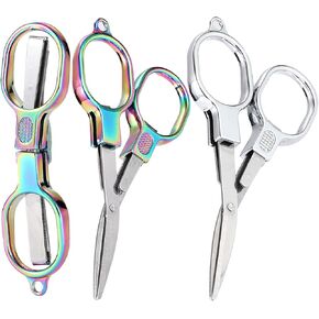 مقص قابل للطي 3 PCS سفر سلسلة مفاتيح محمولة ، مقص جيب صغير قابل للسحب ، حرفة صغيرة من الفولاذ المقاوم للصدأ للمنزل ، المكتب ، في الهواء الطلق ، سلسلة مفاتيح آمنة