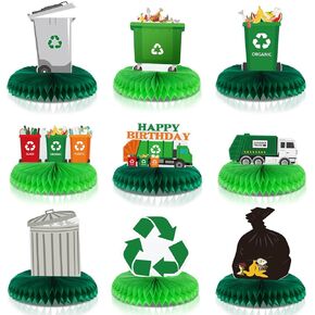 Leinuosen 9 PCS Truck Truck Honeycomb Centerpaces Garbage Truck Birthday Partn