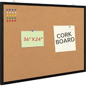 لوحة نشرة Cork Board ، 36 "× 24" لوحة دبوس معلقة زخرفية للجدار مع إطار خشبي طبيعي ، و 50 دبابيس الدفع المشمولة