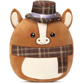 Athionsu 12-Inch Horse Plush Pillow with Scarf and Hat Soft and Cuddly Stuffed Horse Stuffed Animal for Toddler Kids Girls and Boys