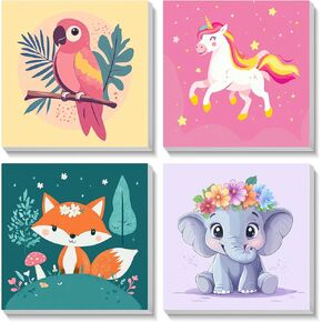 Heibago 4 Pack Paint Paint by Number for Kids ، Put Cleate Animals Paint بأرقام للمبتدئين ، الطلاء بواسطة أرقام أرقام الأطفال المبتدئين ، DIY Acrylic Ail Painting for Home Wall Decor (8 × 8 بوصة)