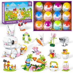 Easter Bunny Building Toy Set, Easter Gifts for Kids - 12-in-1 Rabbit Building Block with Prefilled Eggs, Includes Chick, Sheep, Carrot, Flower, Easter Basket Stuffers & Decorations for Boys Girls 6+ in Kuwait