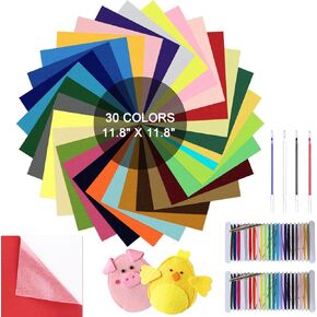 30pcs ذاتي الذروة 12x12in ورقة النسيج ورقة 30 ألوان لصياغة توريد هدايا عيد الفصح ، و 1.3 ملم المربعات المحسوسة لحرف DIY ، وصوف أوراق أوراق لخياطة الترقوة الترقوة المطرزة