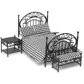 Dollhouse Miniature Ornate Black Iron Bedroom Set