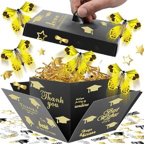 التخرج Flying Butterfly Fantasy Explosion Box ، Congrats Grad Surprise Spressing Box with 5 PCS Butterflies Toy for Gruity Party Diy Decoration ، Green & Gold (Blue & Gold)
