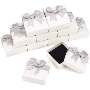 12pcs صناديق الهدايا الصغيرة مربعات مجوهرات صغيرة 3x3x1.6 بوصة مربعات هدايا المجوهرات مربع مربع مربع مربع هدية مجوهرات صغيرة مع سوار قلادة حلقة (القوس الوردي)