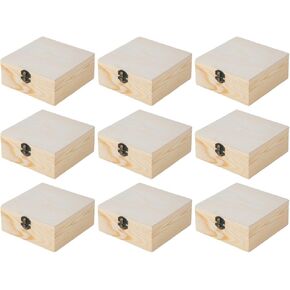 8pcs صندوق خشبي غير مكتمل ، الصنوبر مع غطاء مفصلي وشوكي أمامي ، صناديق خشبية 5.9x5.9x2.5 بوصة مربع تذكاري صغير