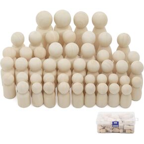 Hagao Unfinished Wooden Peg Dolls, Wood Doll Bodies Male Female Peg Doll People for DIY Art Craft, Painting, Peg Game, Home Party Decoration 50PCS