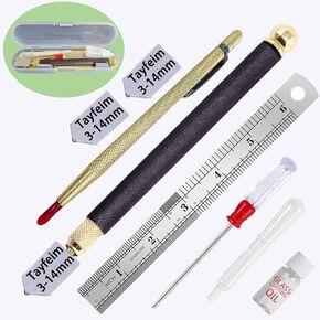 Glass Cutters tools 3mm-14mm,Pencil Style Oil Feed Glass Cutter Carbide Tip Pen，Glass Cutting Tool kit Glass Scoring Tool for Stained Glass Mirror Tiles Mosaic Bottles ﻿