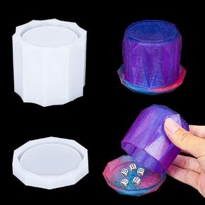 FineInno Origami Dice Cup Resin Mold, Geometric Box Silicone Molds with Lid,Bell Jar Epoxy Casting Mold for Table Game Display,Dome Cover,Home Decor