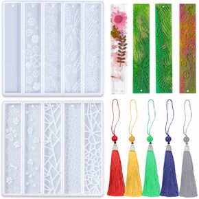 2 Sets Bookmark Resin Mould Set with 10 Pcs Tassel Rectangle Bookmark Silicone Molds for Reading Book 3D DIY Making Handmade Decor Crafts