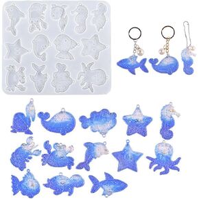 Ocean Series Keychain Resin Silicone Molds Whale Dolphin Seahorse Starfish Shark Crab Casting Molds Jewelry Making Tools for DIY Craft Keychain Necklace Earrings Pendant Projects