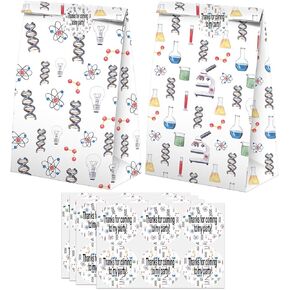 Science Party Favors Candy Bags with Stickers - Science Goodie Gift Treat Bags - Science Themed Birthday Party Supplies