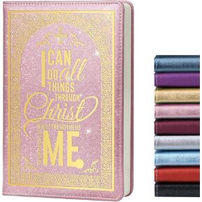 LBWCER Philippians 4:13 Journal for Women,Notebooks for Work,200 Pages, A5 Hardcover Leather Journals for Writing,School,Travel,Business,Work,Home (I CAN DO 4:13 Pink)