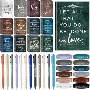 Gueevin Christian Gifts Set Bulk Bible Verse Mini Notepads Inspirational Ballpoints Silicone Wristband for Women Men Mothers Day Fathers Day(36 Sets)