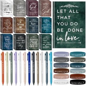 Gueevin Christian Gifts Set Bulk Bible Verse Mini Notepads Inspirational Ballpoints Silicone Wristband for Women Men Mothers Day Fathers Day(36 Sets) in Kuwait