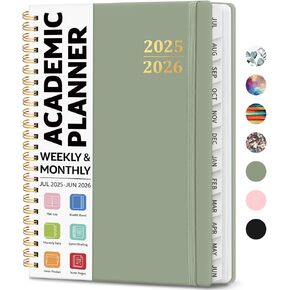 Academic Planner 2025-2026, Weekly and Monthly Calendar Planner Book, July 2025 – June 2026, Hardcover Organizer with Tabs, Perfect for Teachers, Students, Women & Men, A5 (6.4" x 8.5") - Wood