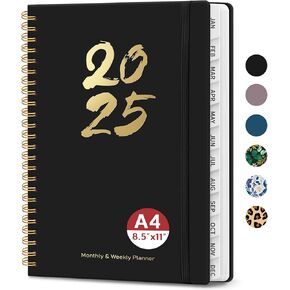 2025 Planner - مخطط أسبوعي وشهري ، يناير 2025 إلى ديسمبر 2025 ، كتاب مخطط تقويم SPOND 2025 ، Inner Pocket ، مثالي لمستلزمات Office Home Schools - A4 (8.5 "× 11") ، Black