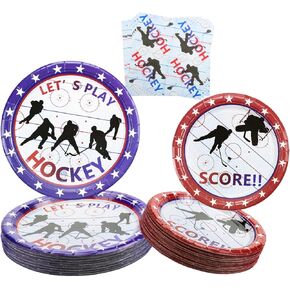 Hockey Party Decorations - Ice Hockey Theme Party Supplies Including 9" Dinner Plates 7" Dessert Plates, Napkins Hockey Party Pack for Kids, Hockey Fans, 120 Pcs (Serve 40)
